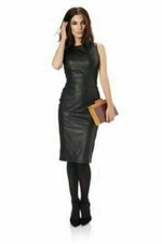 Sexy Bodycon Piel de Cordero Diseñador Celebridad Cóctel Ropa de Club Cuero Vestido para Mujer