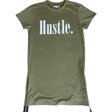 Moda Nova Para Mujer Talla Pequeña Hustle Camiseta Vestido Túnica Verde Cremallera