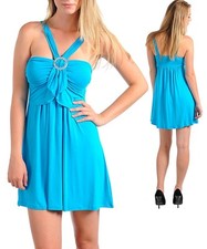 MUJERES Vestido bandeau brillo resina broche corpiño babydoll línea A Sexy S M L