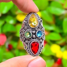 Anillo de joyería de regalo de plata de ley 925 con piedras preciosas de granate citrino, talla 9 y251
