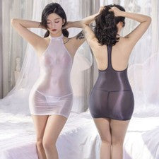 Mini vestidos ajustados transparentes de satén para mujer brillante corte hueco espalda en T