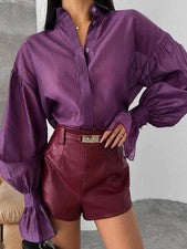 Moda Camisa Informal Para Mujer Manga Larga Cuello Abotonado Top
