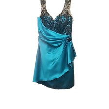 Vestido para mujer Da Vinci verde azulado/negro formal talla 10 ocasión especial