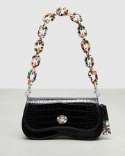 Bolso Bandolera Coach Ondulado Dinky Negro Cocodrilo Repujado Coachtopia Cuero Cartera Nuevo con Etiquetas