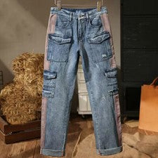 Moda Para Hombres Pantalones de Carga Denim Mono Jeans Bolsillos Sueltos Informales Pantalones Punk