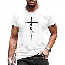 Camisetas Hombres cruz de fe Blanco Camisa manga corta Gráfico sedoso Moda suave