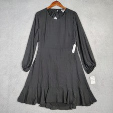Vestido Chelsea28 para mujer XL negro forrado espalda abierta volantes dobladillo línea A modesto nuevo con etiquetas