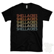 CAMISETA SHELLACRES ESTILO RETRO REPETIDO para hombre y mujer Reino Unido top name regalo