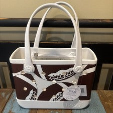 Bolso de Mano Bitty Bogg Pequeño Marrón Estampado de Fútbol Bolsa de Goma Nuevo con Etiquetas