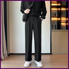 Primavera Verano Hombres Traje Pantalones Pierna Ancha Largo Cortina Pantalones Moda Ropa de Calle