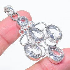 Colgante de joyería de plata esterlina hecha a mano de topacio blanco 925, tamaño 2,6"