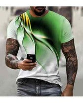 Camiseta fuego verde blanquecino Gráfico Moda Novedad Camisa Manga corta Suave