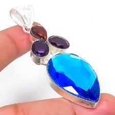 Topacio azul suizo, piedras preciosas de amatista 925 colgante de joyería de ...