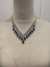 Conjunto de joyas pendientes collar cristal azul real