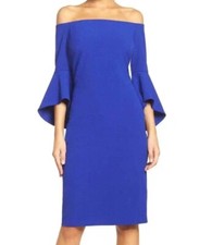 Nuevo con etiquetas Vestido midi Chelsea28 para mujer azul con hombros descubiertos manga cuarto campana 4 155 $