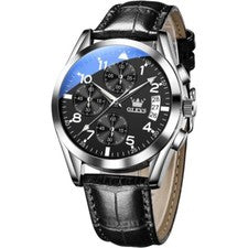 OLEVS Hombre Elegante Reloj de Cuarzo Negro Correa de Cuero XQYJP-S-G2878HP-BH