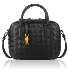 Bolso de hombro de cuero de moda con asa superior tejido hecho a mano para mujer...