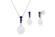 Conjunto de joyas de plata de ley 925 con perlas cultivadas de zafiro azul creado para mujer