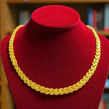 Classy Dubai Hecho a Mano Unisex Lotus Cadena Collar Punzonado Oro Amarillo 22K