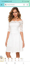 Vestido Atnlewhi Moda Para Mujer Blanco Encaje Hombro Descubierto Talla Pequeña Nuevo con Etiquetas