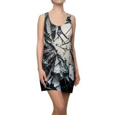 Vestido para mujer espalda cruzada vidrio roto aterrador patrón futurista elegante