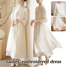 Vestido largo bordado clásico suave para mujer Cheongsam moda