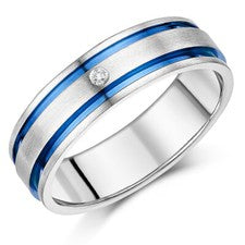 Alianza de compromiso con incrustaciones azules de diamantes de titanio de 7 mm para hombre