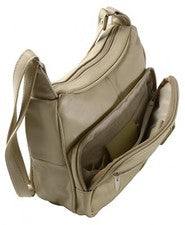 Cartera organizadora de cuero genuino con correa para el hombro crema para mujer