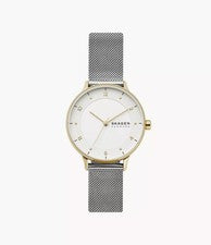 Reloj Skagen Denmark para mujer Riis de tres manecillas tono plateado malla de acero SKW2912