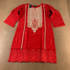 Vestido de moda para mujer talla mediana rojo bordado manga larga pulóver vaina nuevo con etiquetas