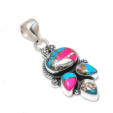 Colgante de plata de ley 925 hecho a mano con piedras preciosas turquesa algodón caramelo joyería