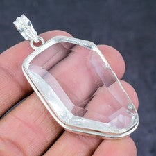 Colgante de joyería de plata de ley 925 hecho a mano con piedras preciosas de topacio blanco 2,36" L616