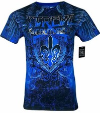 Camiseta para hombre Xtreme Couture Affliction COBU SMITHSONIAN azul tatuaje motociclista S-5XL