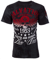 Camiseta Archaic By Affliction Para Hombre MAREA NEGRA Calavera Motociclista Negra S-5XL