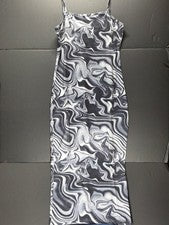 Vestido largo ceñido al cuerpo para mujer gris/blanco/negro diseño remolino talla mediana