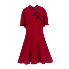 Vestido midi de mujer con mangas abullonadas, Qipao, Cheongsam mejorado para citas,