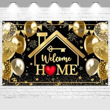 Banner de bienvenida a casa Avezano negro y dorado decoración de bienvenida telón de fondo...