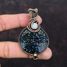 Colgante envuelto en alambre de regalo para hermana de cobre ópalo etíope negro 2,83"