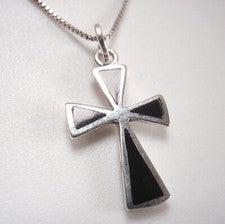 Collar de plata de ley 925 con cruz de ónix negro simulado Ankh