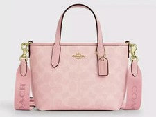Bolso de Mano COACH City Mini CW032 Signature Lona Polvo Rosa para Mujer Nuevo