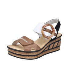 Sandalias Rieker 68176-64 para mujer color tostado y blanco con cierre táctil