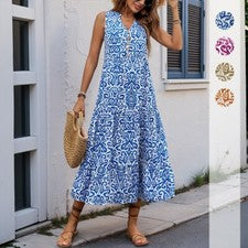Vestido sin mangas estampado abstracto con cuello en V - Sin mangas, elegante y cómodo - Moda para mujer