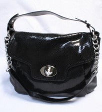 ILI New York Mujer Cartera de Hombro Cuero Bolso de Mano Negro Estampado de Serpiente
