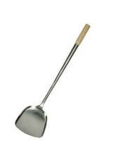 Espátula de wok 10 x 47 cm acero inoxidable madera volteador de sartenes cuchara de wok volteador de wok espátula de wok