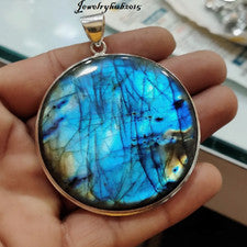 Colgante de piedras preciosas de labradorita flash azul plata de ley 925 joyería para mujer MO*