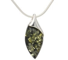 Collar colgante de plata de ley 925 verde ámbar báltico natural regalo joyas