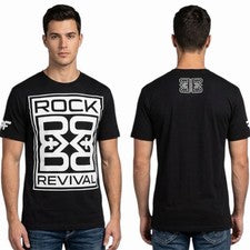 ROCK REVIVAL JEANS Camiseta Negra FARROW Calce Regular Manga Corta Gráfica Nueva con Etiquetas
