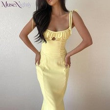 Sexy Vestido Halter Para Mujer Moda Tendencia Informal Color Sólido Simple Ajustado Plisado