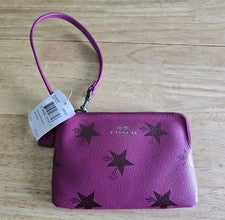 Muñequera Coach Star Canyon con estampado de esquina y cremallera nueva con etiquetas arándano