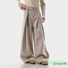 Pantalones informales a rayas de pierna ancha sueltos plisados estilo perezoso hasta el suelo para hombre